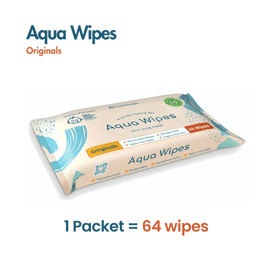 Aqua Wipes Originals | 100% Biodegradable & Plastic Free | 99.6% Purified Water Baby Wipes for babies - 64 - Bouncing Baby