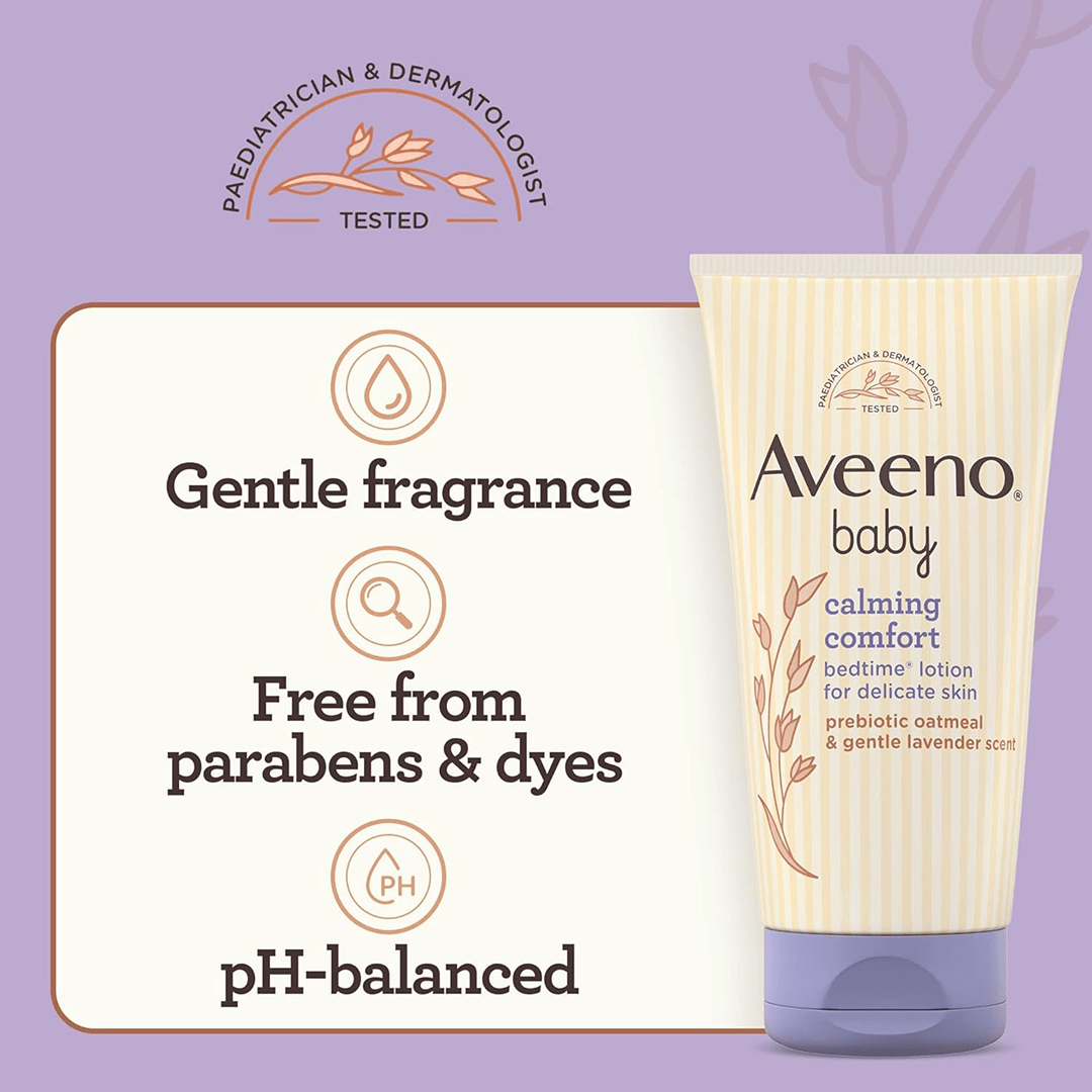 Aveeno Baby Calming Comfort Bedtime Lotion | Gentle Lavender & Prebiotic Oatmeal Baby Lotions for babies - 150ml - Bouncing Baby