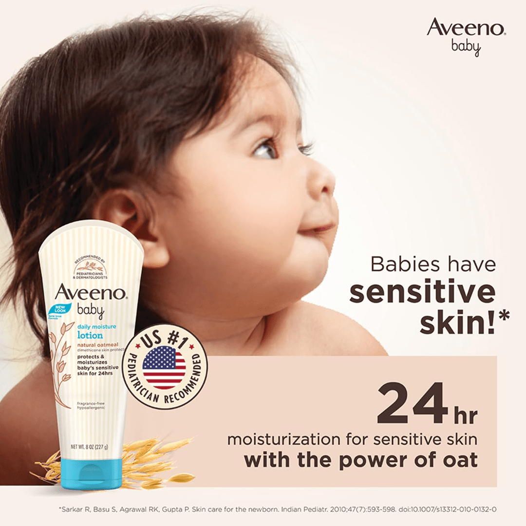Aveeno Baby Daily Care Moisturising Lotion | Prebiotic Colloidal Oatmeal | Unscented & For Sensitive Skin Baby Lotions for babies - 227g - Bouncing Baby
