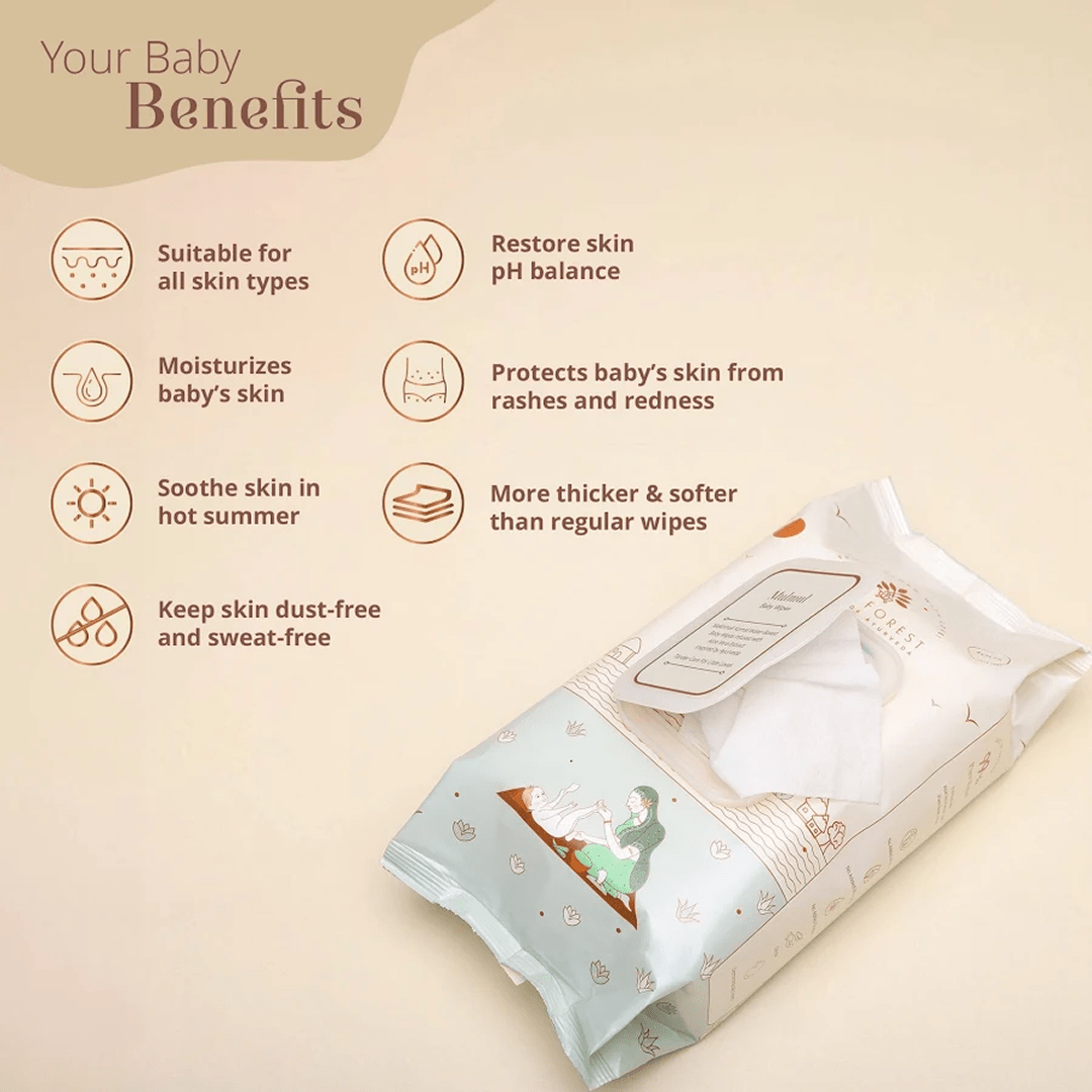 Baby Forest Mulmul Baby Wipes | Ayurvedic & 99% Pure Water | Biodegradable | 72 Wipes Baby Wipes for babies - Bouncing Baby
