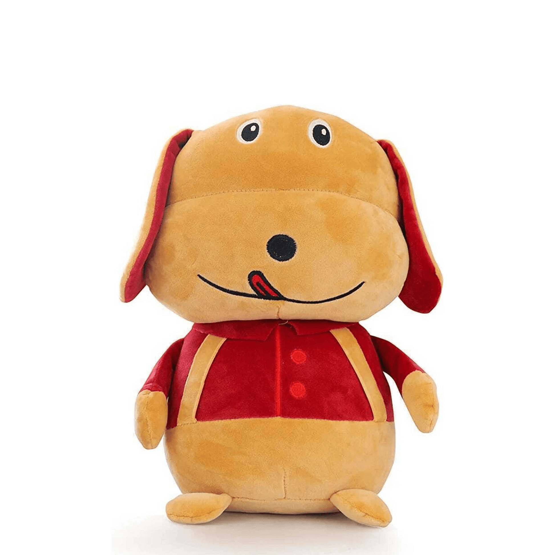 Cartoon Dog Soft Toy | Standing Puppy with Red Shirt | Cute Plush Stuffed Animal Soft Toys for babies - Bouncing Baby