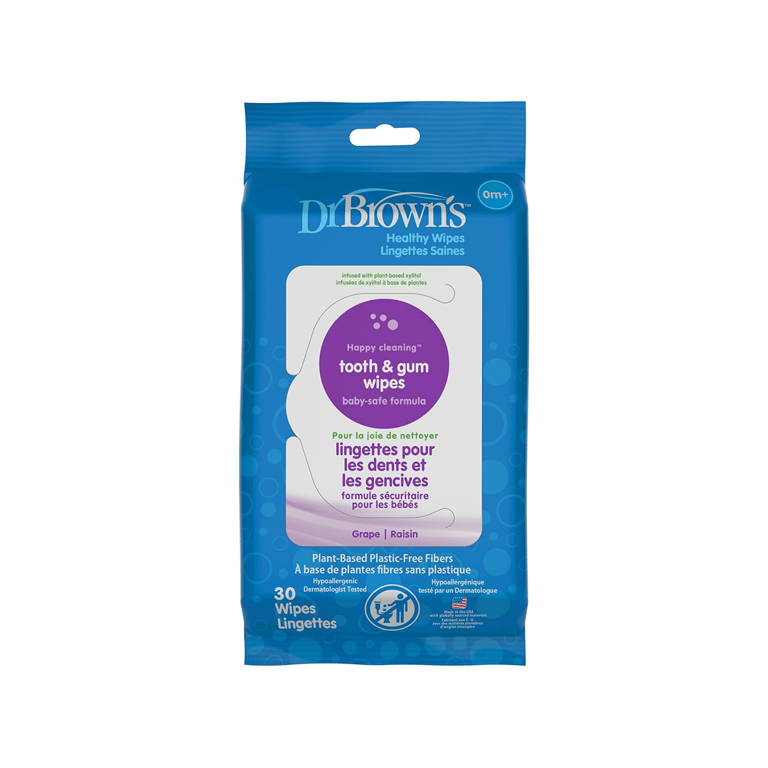 Dr. Brown's Tooth & Gum Wipes | Grape Flavor with Natural Xylitol | Fluoride - Free | 30 Wipes Baby Wipes for babies - Bouncing Baby