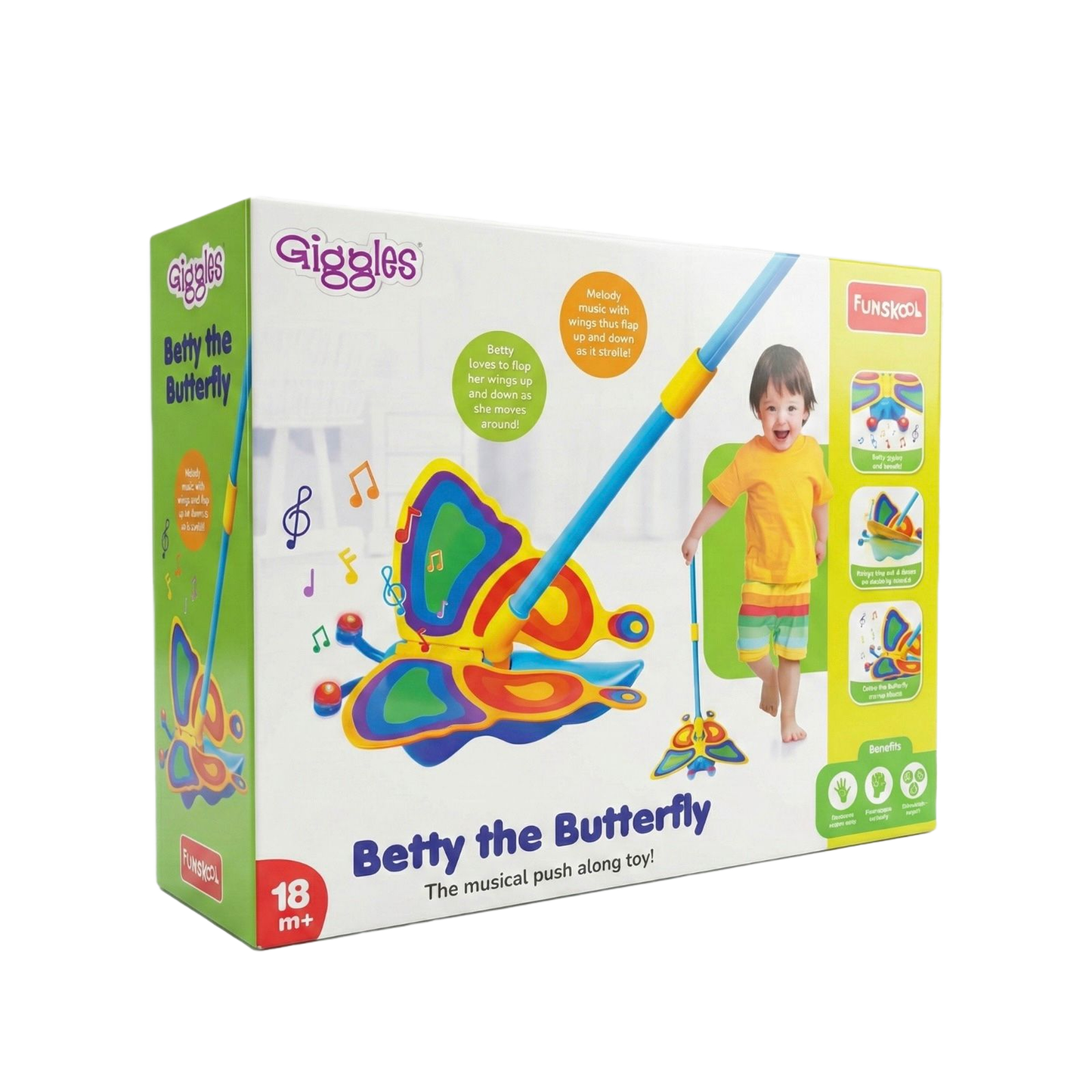Funskool Giggles Betty the Butterfly | Musical Push - Along Walker Toy | Flapping Wings Baby Walkers for babies - Bouncing Baby