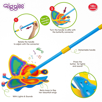 Funskool Giggles Betty the Butterfly | Musical Push - Along Walker Toy | Flapping Wings Baby Walkers for babies - Bouncing Baby