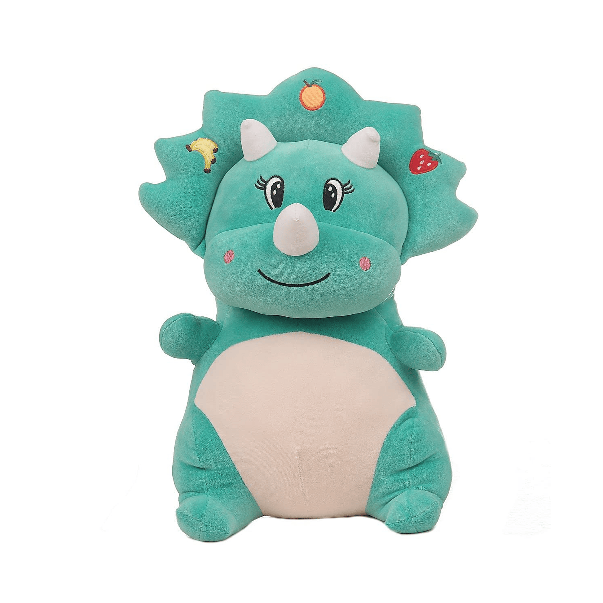 Green Triceratops Dinosaur Soft Toy | Cute Plush with Fruit Embroidery | Stuffed Animal Gift Soft Toys for babies - Bouncing Baby