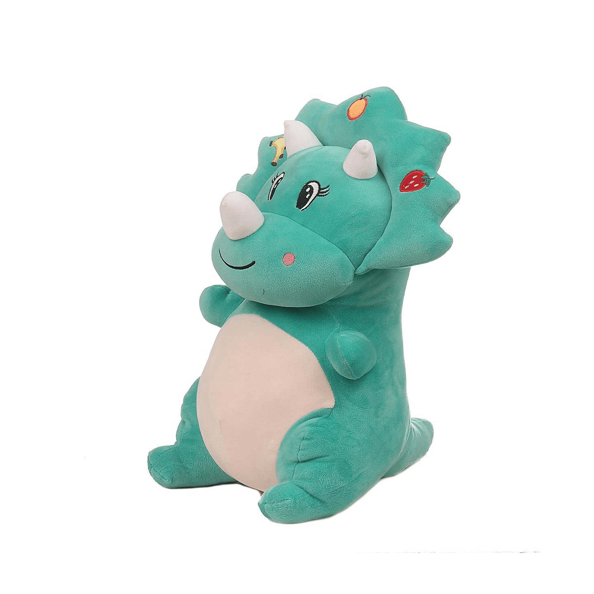 Green Triceratops Dinosaur Soft Toy | Cute Plush with Fruit Embroidery | Stuffed Animal Gift Soft Toys for babies - Bouncing Baby