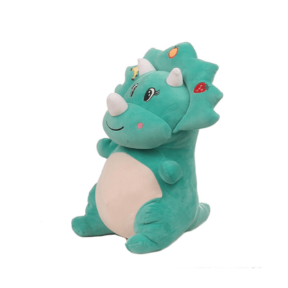 Green Triceratops Dinosaur Soft Toy | Cute Plush with Fruit Embroidery | Stuffed Animal Gift Soft Toys for babies - Bouncing Baby
