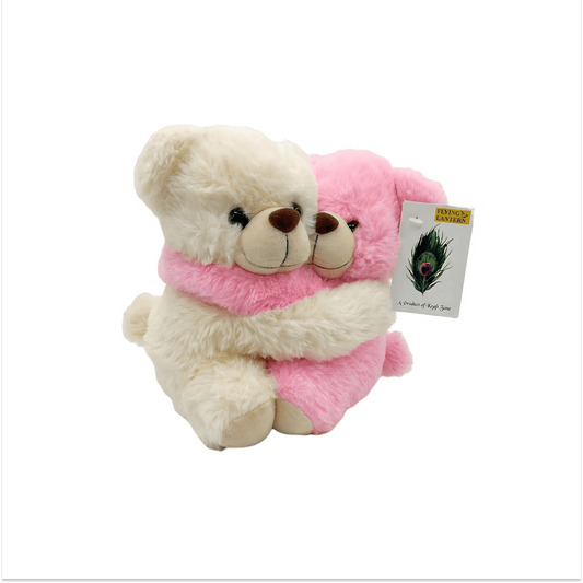 Hugging Couple Teddy Bears Soft Toy | Cream & Pink Plush Pair | Romantic "Inseparable" Gift Soft Toys for babies - Bouncing Baby