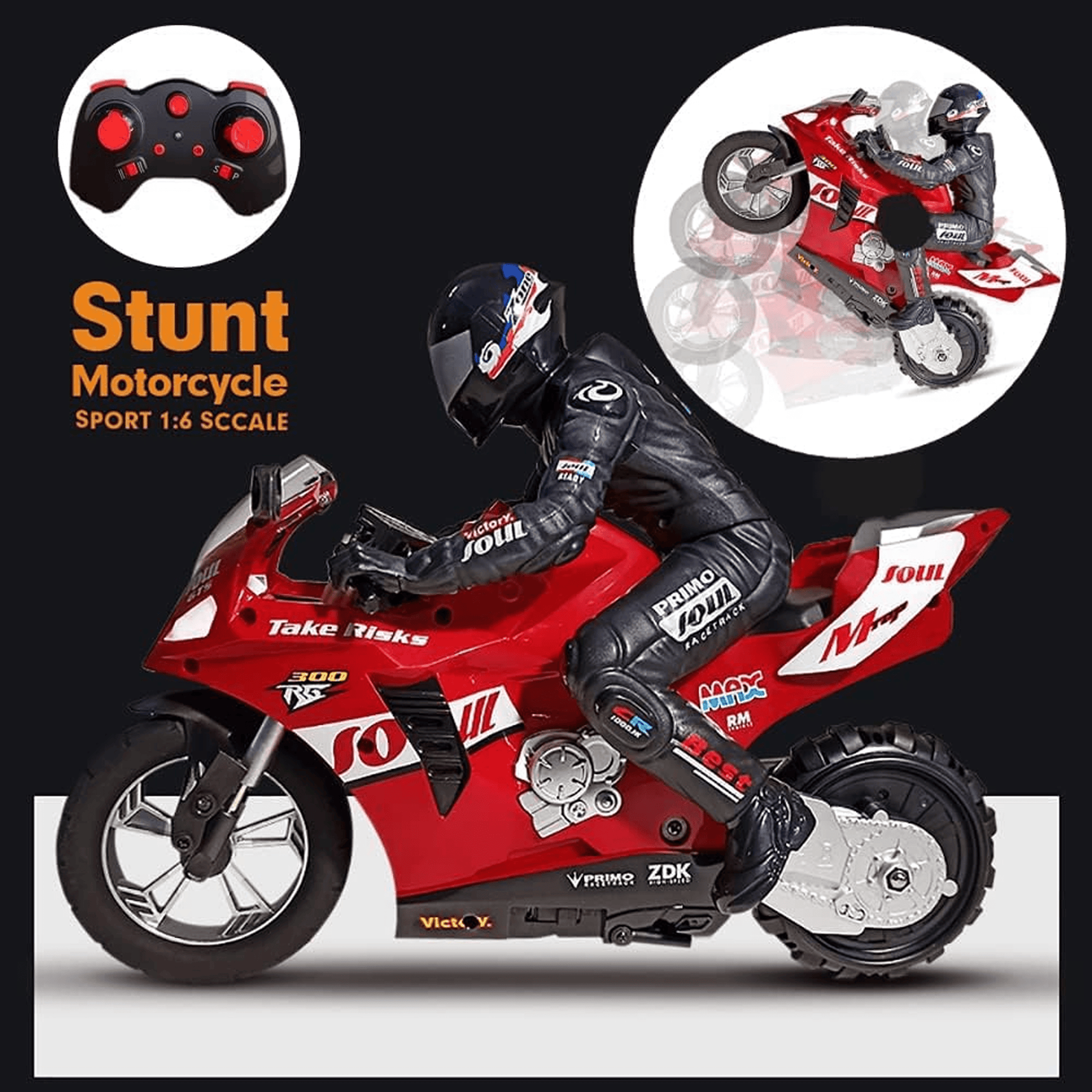Hui Can Perfect Balance RC Stunt Motorcycle | 1:6 Scale with 6 - Axis Gyro | Self - Balancing Drift Bike Remote Control Toys for babies - Bouncing Baby