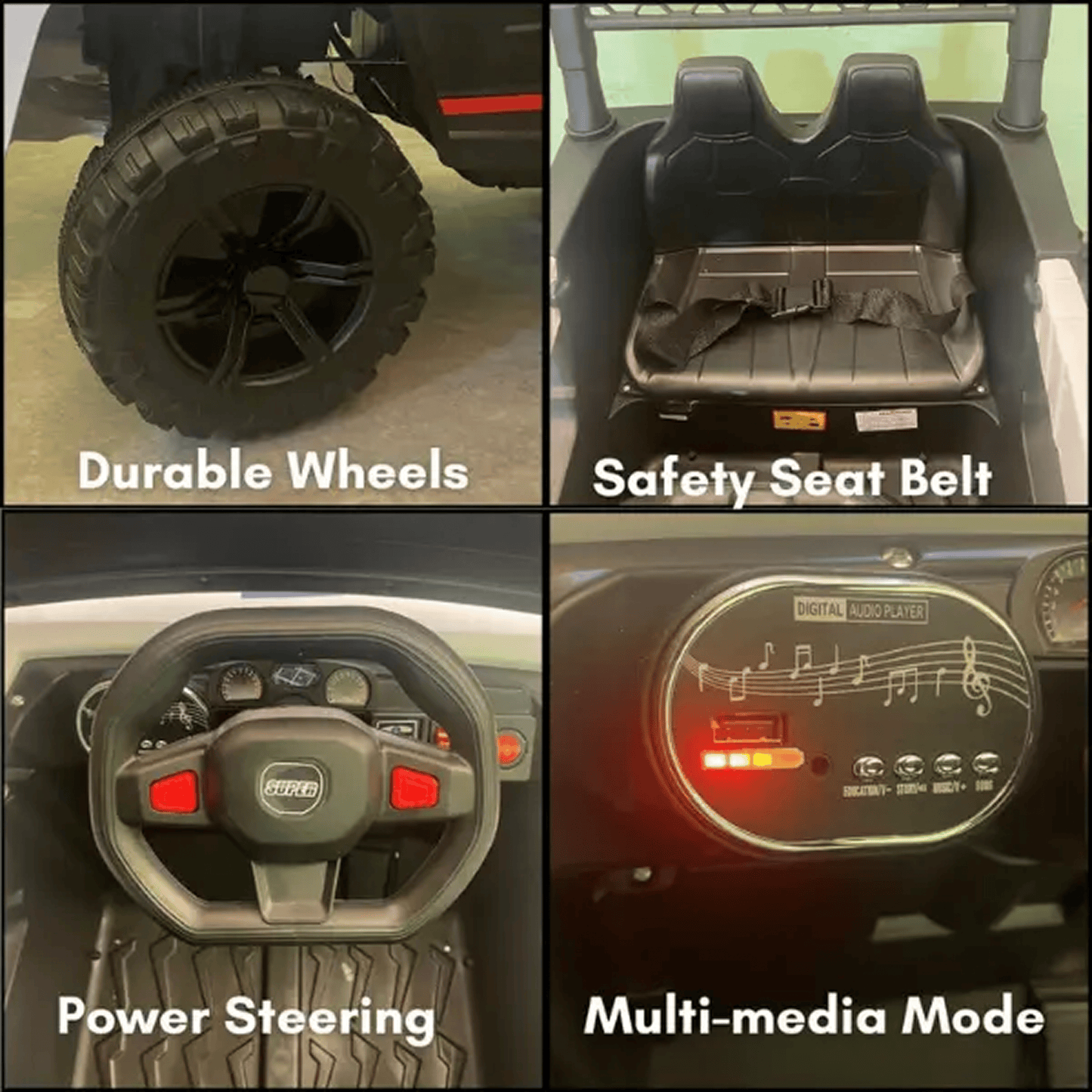 Kids Black Electric Ride - On Jeep SUV | 12V Battery Operated | 4x4 Style with Roll Bar Lights | Remote Control Ride Ons for babies - Bouncing Baby