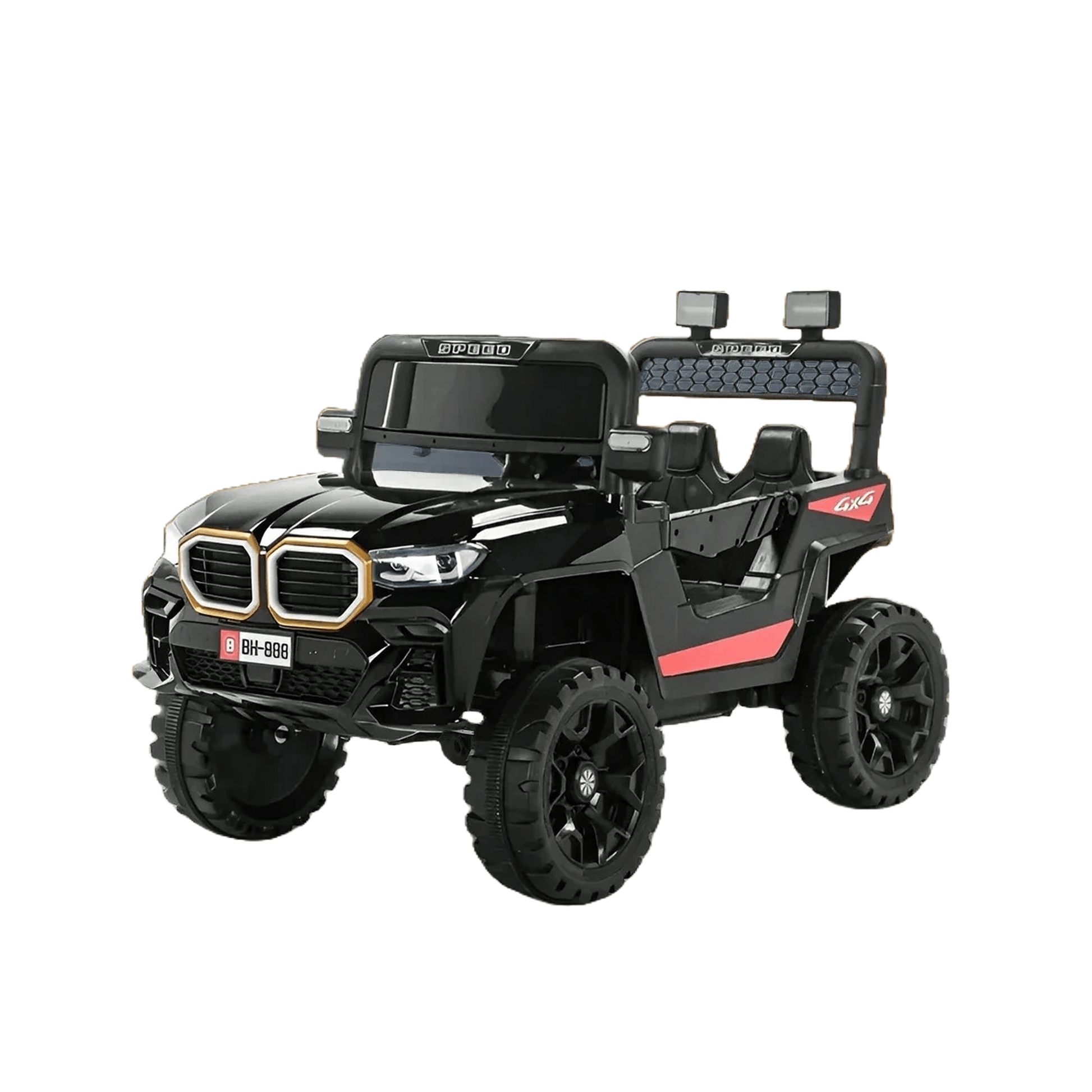 Kids Black Electric Ride - On Jeep SUV | 12V Battery Operated | 4x4 Style with Roll Bar Lights | Remote Control Ride Ons for babies - Bouncing Baby