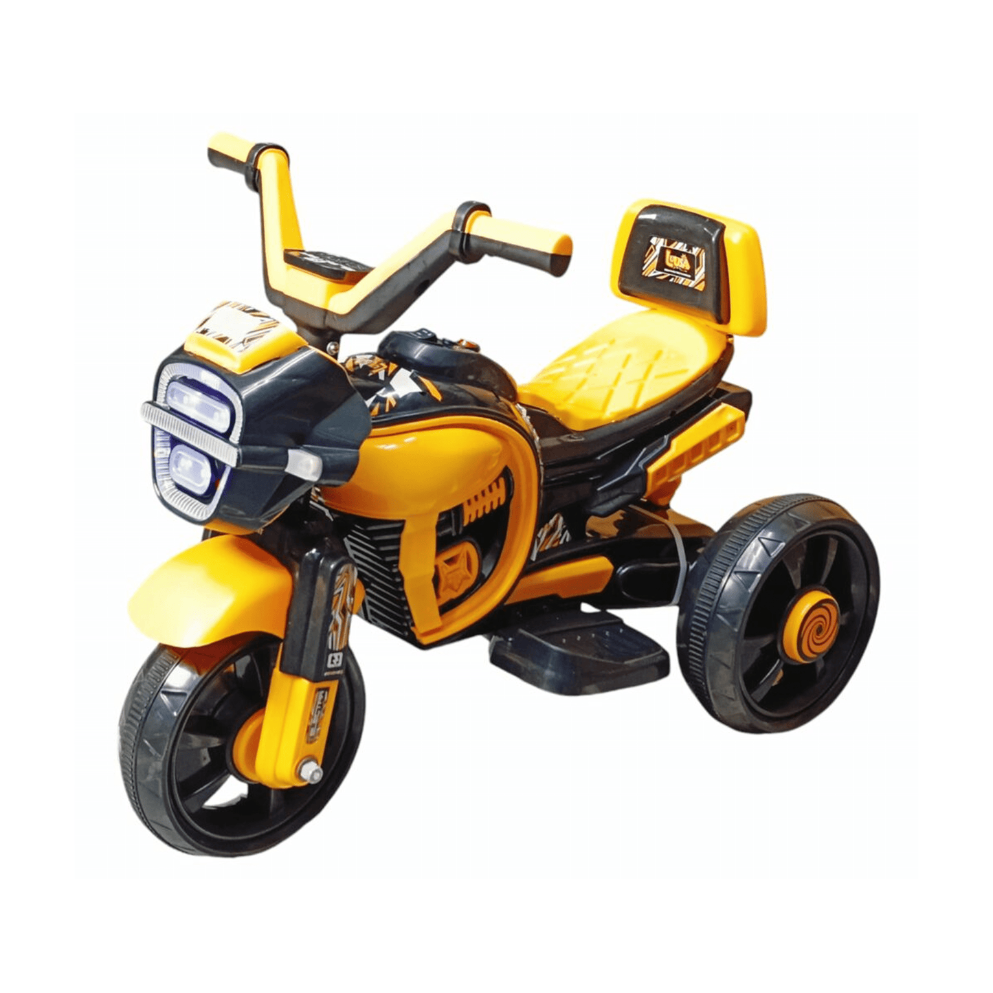 Kids Electric Ride - On Motorcycle Trike | Battery Operated | Yellow & Black | LED Lights | Ages 2 - 5 Ride Ons for babies - Bouncing Baby
