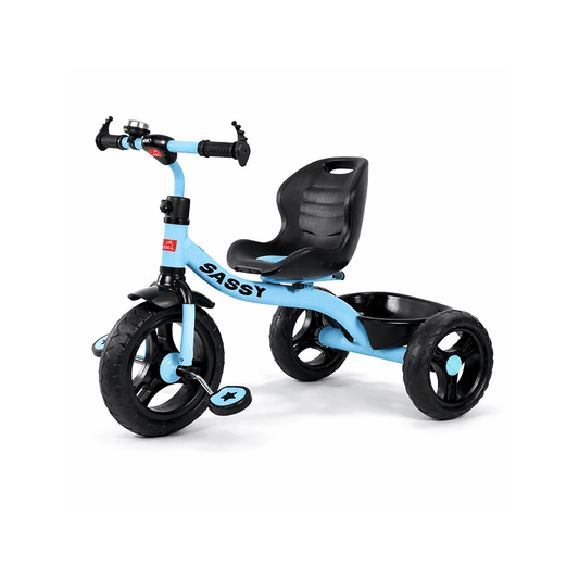 Kids Light Blue Tricycle with Rear Storage Basket | Sassy Toddler Trike | Sturdy First Bike Tricycles for babies - Bouncing Baby