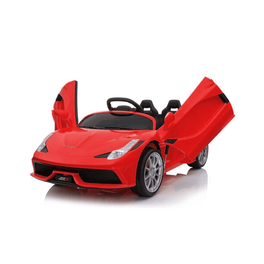 Kids Red Super Sports Ride - On Car | Electric Battery Operated | Scissor Doors & LED Lights Ride Ons for babies - Bouncing Baby