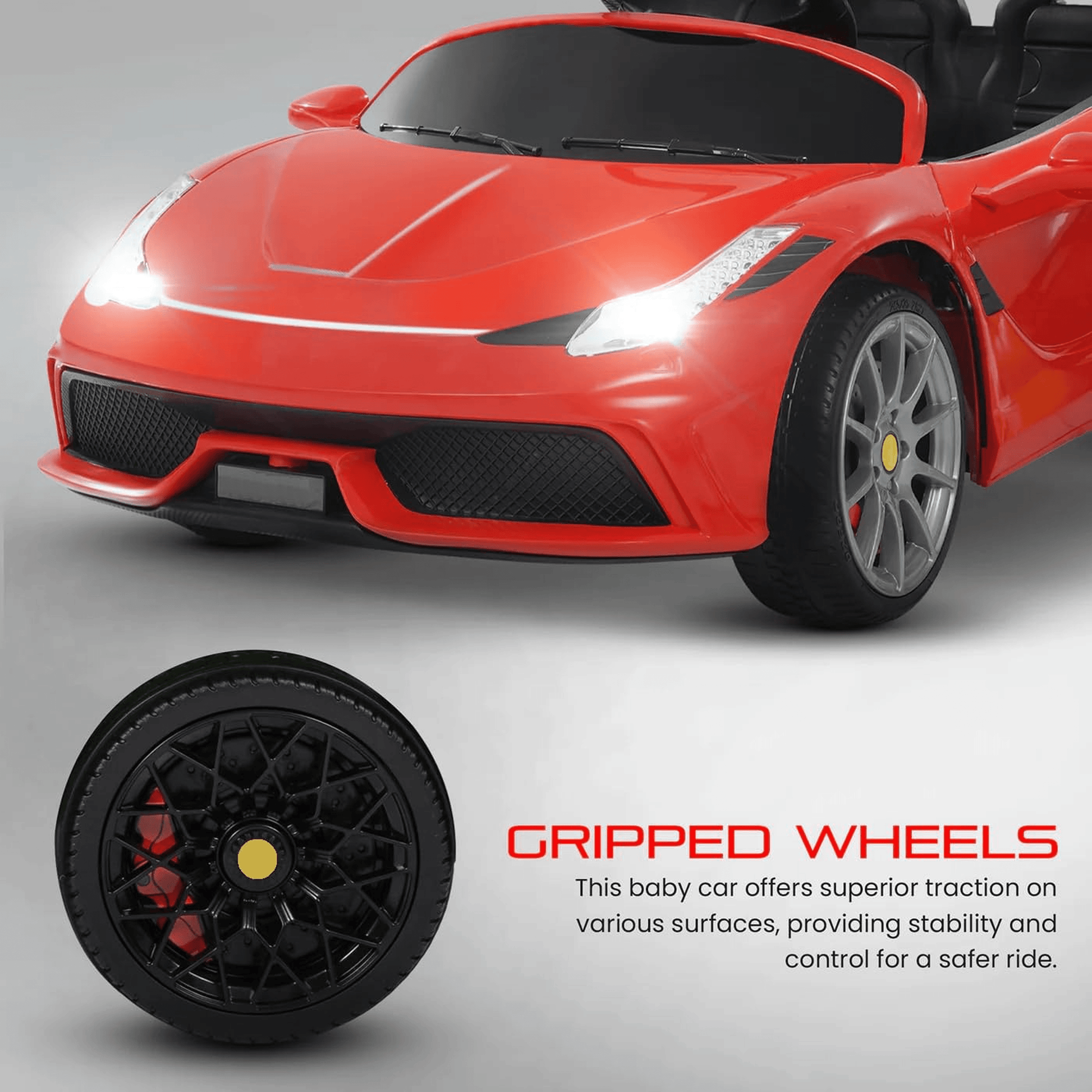 Kids Red Super Sports Ride - On Car | Electric Battery Operated | Scissor Doors & LED Lights Ride Ons for babies - Bouncing Baby