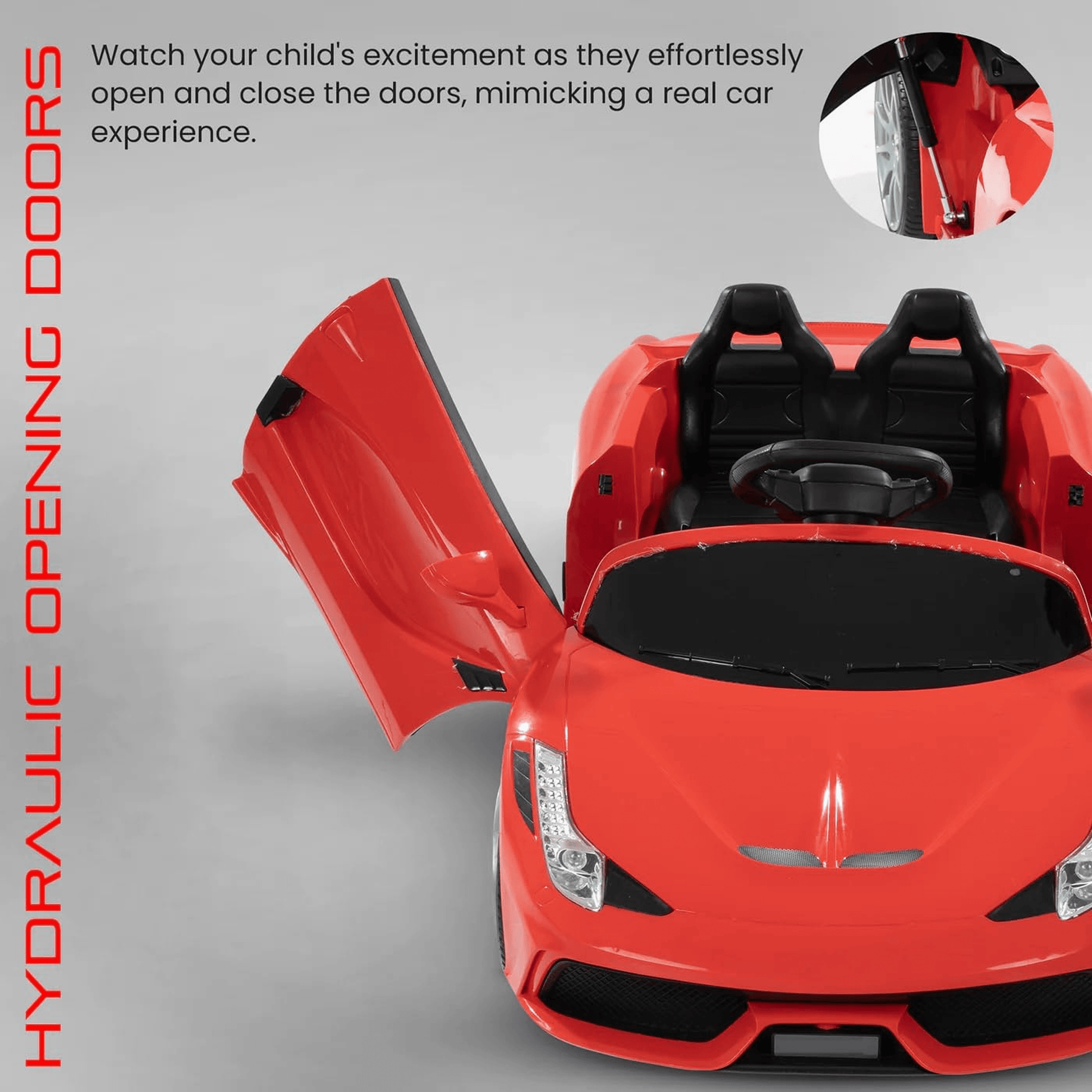 Kids Red Super Sports Ride - On Car | Electric Battery Operated | Scissor Doors & LED Lights Ride Ons for babies - Bouncing Baby