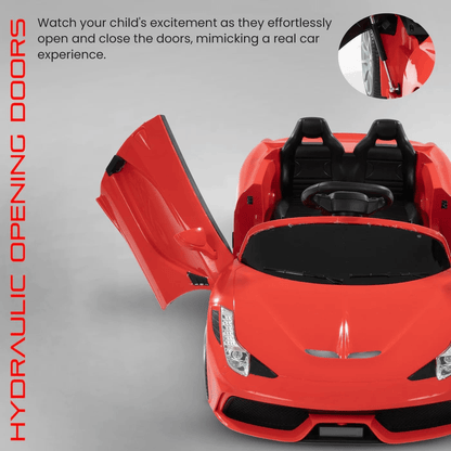 Kids Red Super Sports Ride - On Car | Electric Battery Operated | Scissor Doors & LED Lights Ride Ons for babies - Bouncing Baby