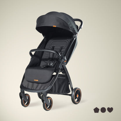 Loopie Hop Premium Baby Stroller | Travel - Friendly Compact Fold | Ages 0 - 4 Years Strollers for babies - Black - Bouncing Baby