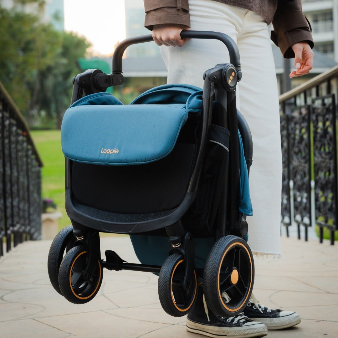 Loopie Hop Premium Baby Stroller | Travel - Friendly Compact Fold | Ages 0 - 4 Years Strollers for babies - Blue - Bouncing Baby