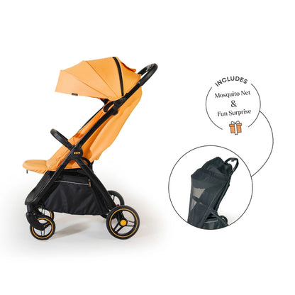Loopie Hop Premium Baby Stroller | Travel - Friendly Compact Fold | Ages 0 - 4 Years Strollers for babies - Orange - Bouncing Baby