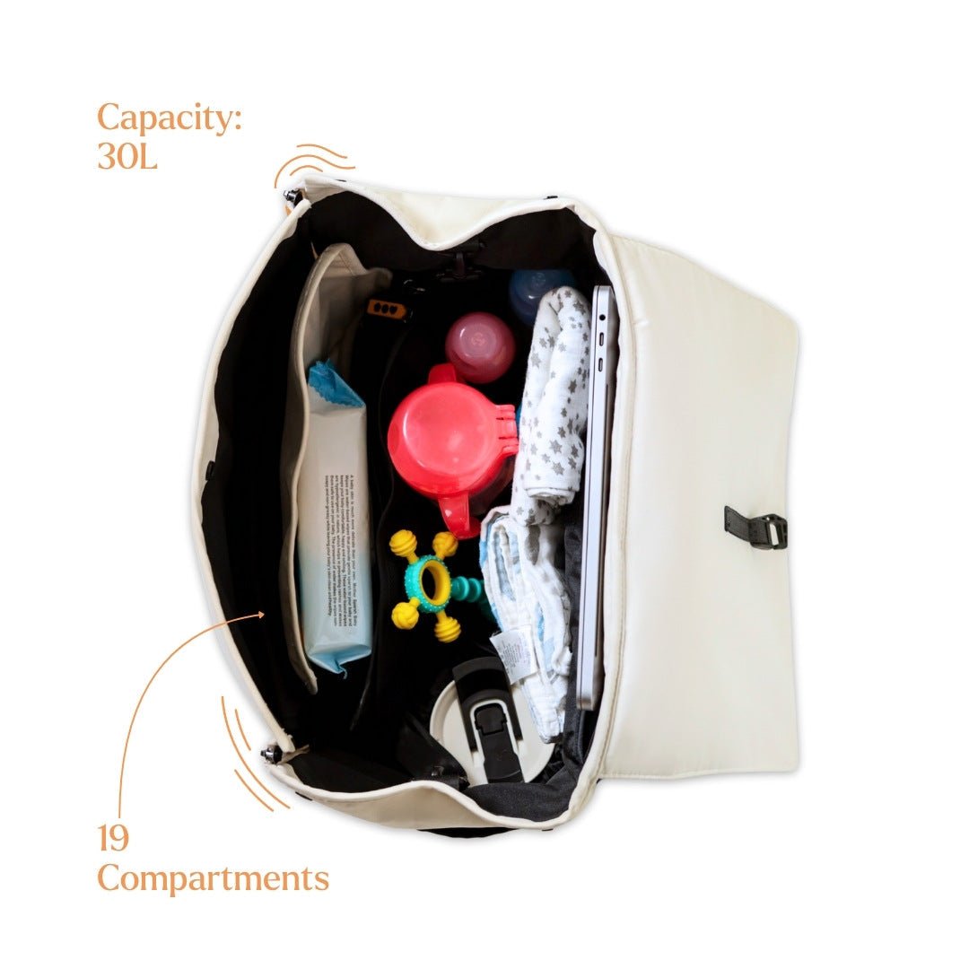 Loopie Robin Premium Diaper Bag | 30L Maternity Backpack with Changing Mat Baby Gear for babies - Ivory - Bouncing Baby