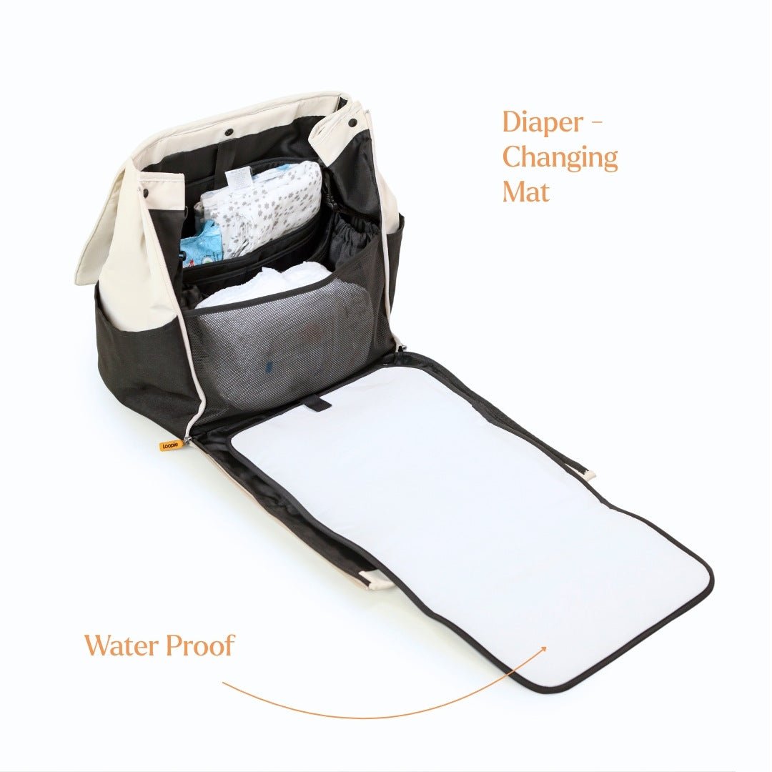 Loopie Robin Premium Diaper Bag | 30L Maternity Backpack with Changing Mat Baby Gear for babies - Ivory - Bouncing Baby