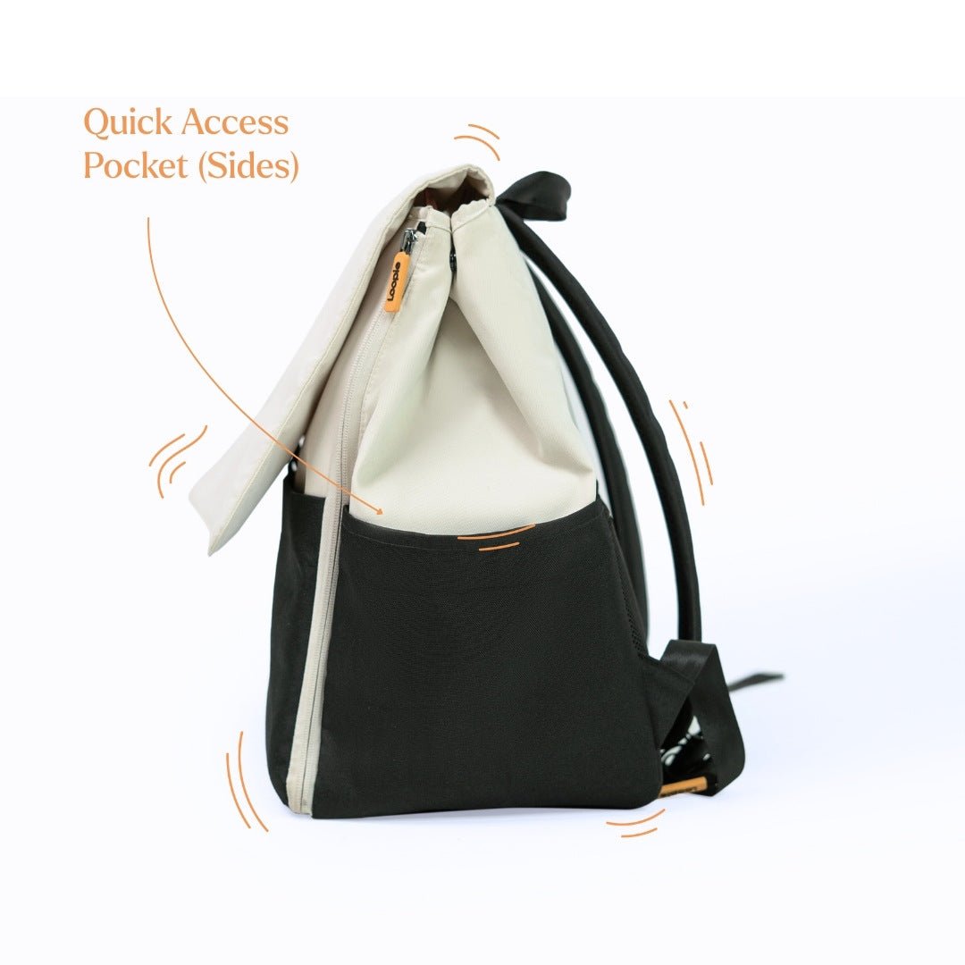 Loopie Robin Premium Diaper Bag | 30L Maternity Backpack with Changing Mat Baby Gear for babies - Ivory - Bouncing Baby