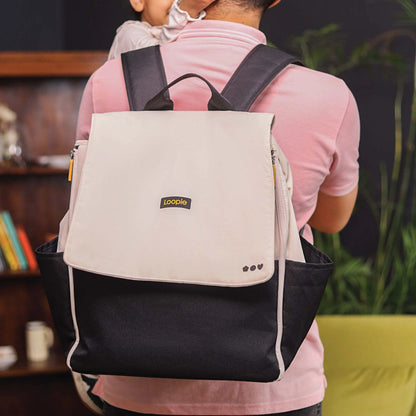 Loopie Robin Premium Diaper Bag | 30L Maternity Backpack with Changing Mat Baby Gear for babies - Ivory - Bouncing Baby