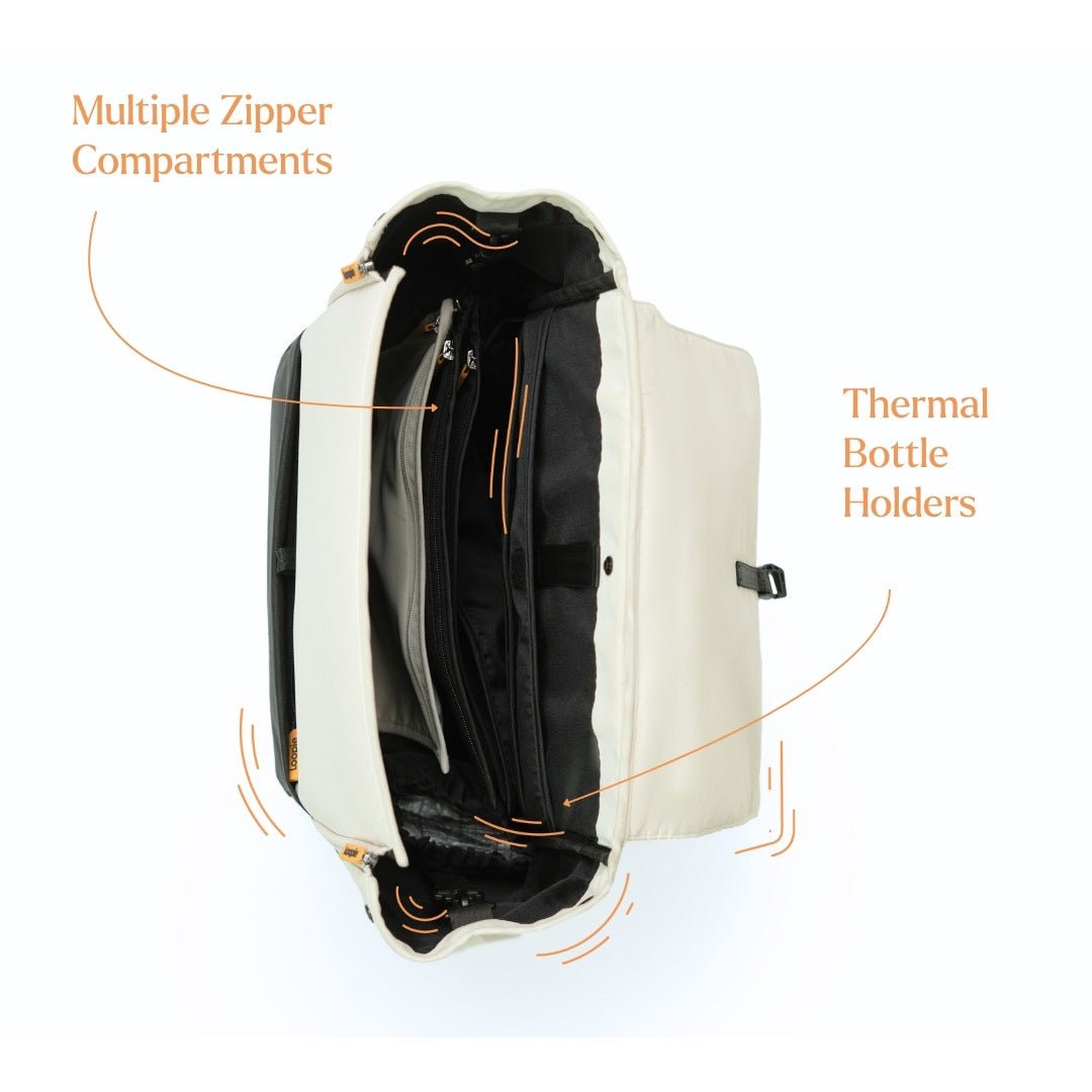 Loopie Robin Premium Diaper Bag | 30L Maternity Backpack with Changing Mat Baby Gear for babies - Ivory - Bouncing Baby
