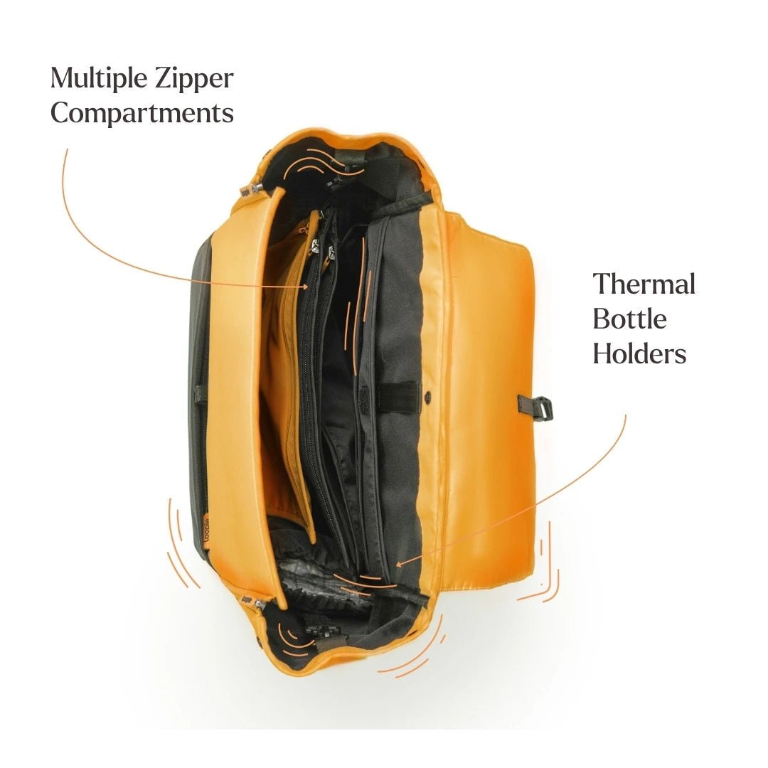 Loopie Robin Premium Diaper Bag | 30L Maternity Backpack with Changing Mat Baby Gear for babies - Orange - Bouncing Baby