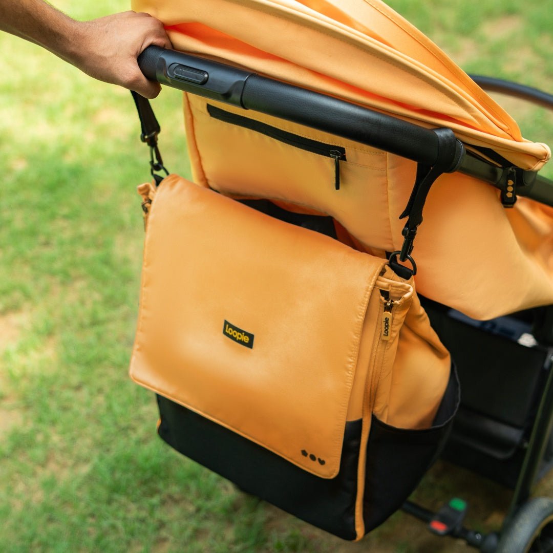 Loopie Robin Premium Diaper Bag | 30L Maternity Backpack with Changing Mat Baby Gear for babies - Orange - Bouncing Baby