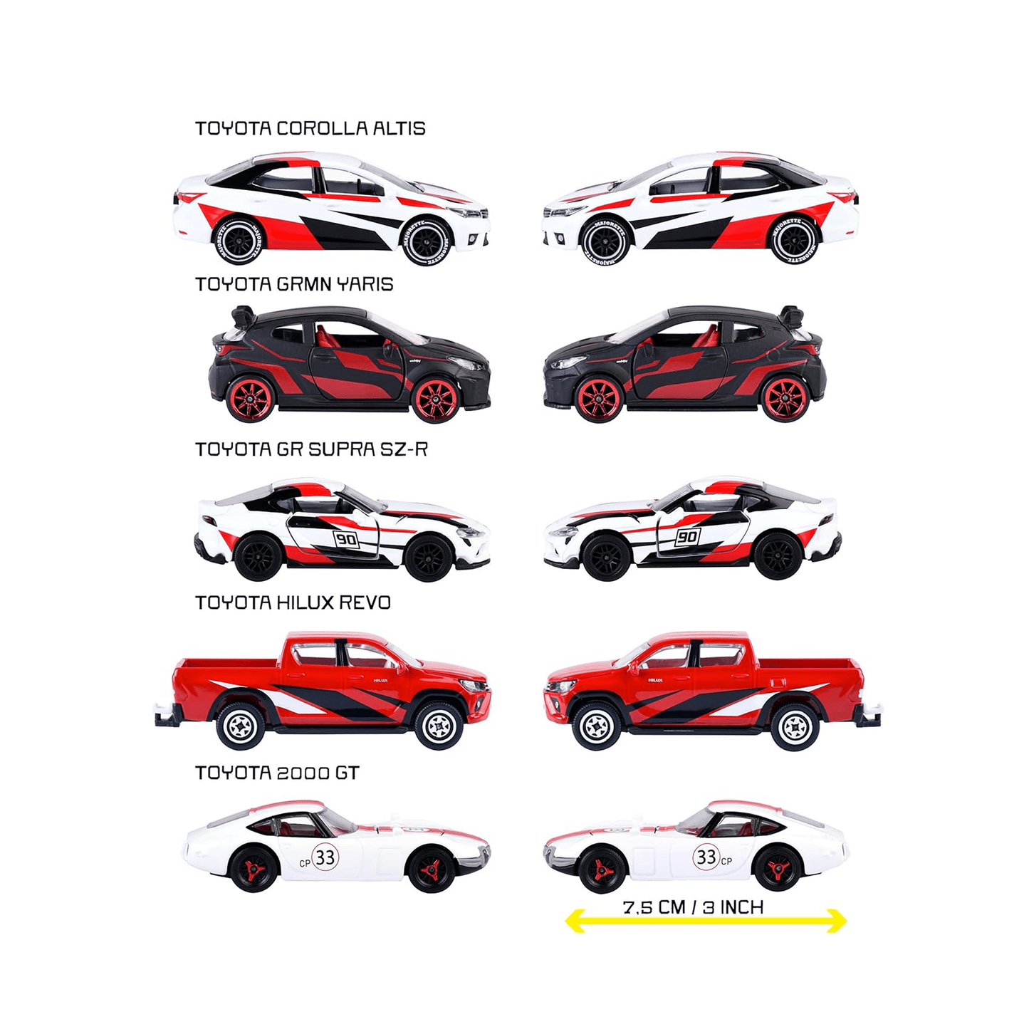 Majorette Japan Racer Gift Pack | 5 Toyota Die - Cast Cars | Supra, Hilux, 2000GT | 1:64 Scale Die - Cast Toys for babies - Bouncing Baby