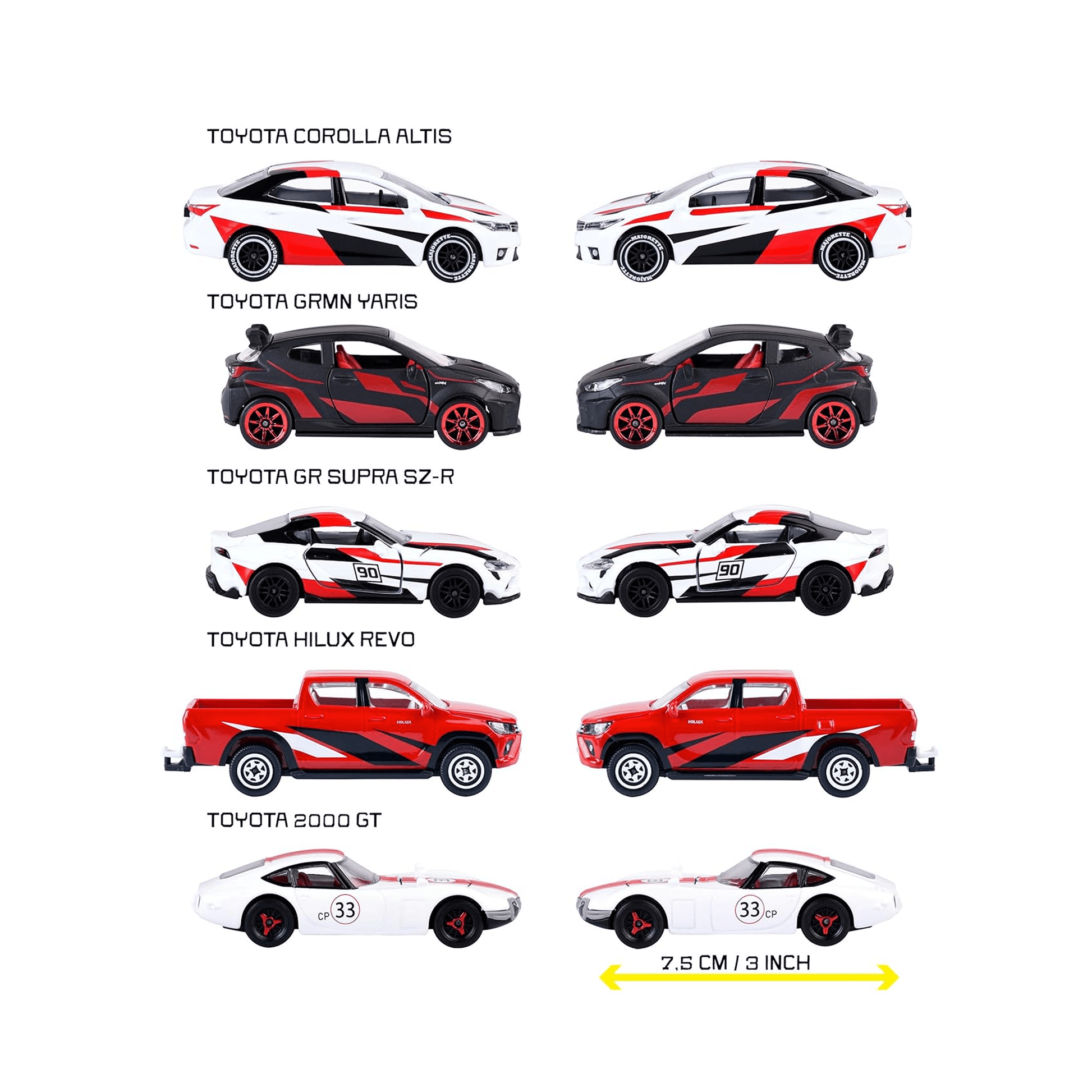 Majorette Japan Racer Gift Pack | 5 Toyota Die - Cast Cars | Supra, Hilux, 2000GT | 1:64 Scale Die - Cast Toys for babies - Bouncing Baby