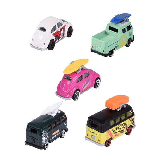 Majorette Volkswagen The Originals Gift Pack | 5 Die - Cast Cars | VW Beetle & T1 Bus | Vintage Surf Edition Die - Cast Toys for babies - Bouncing Baby