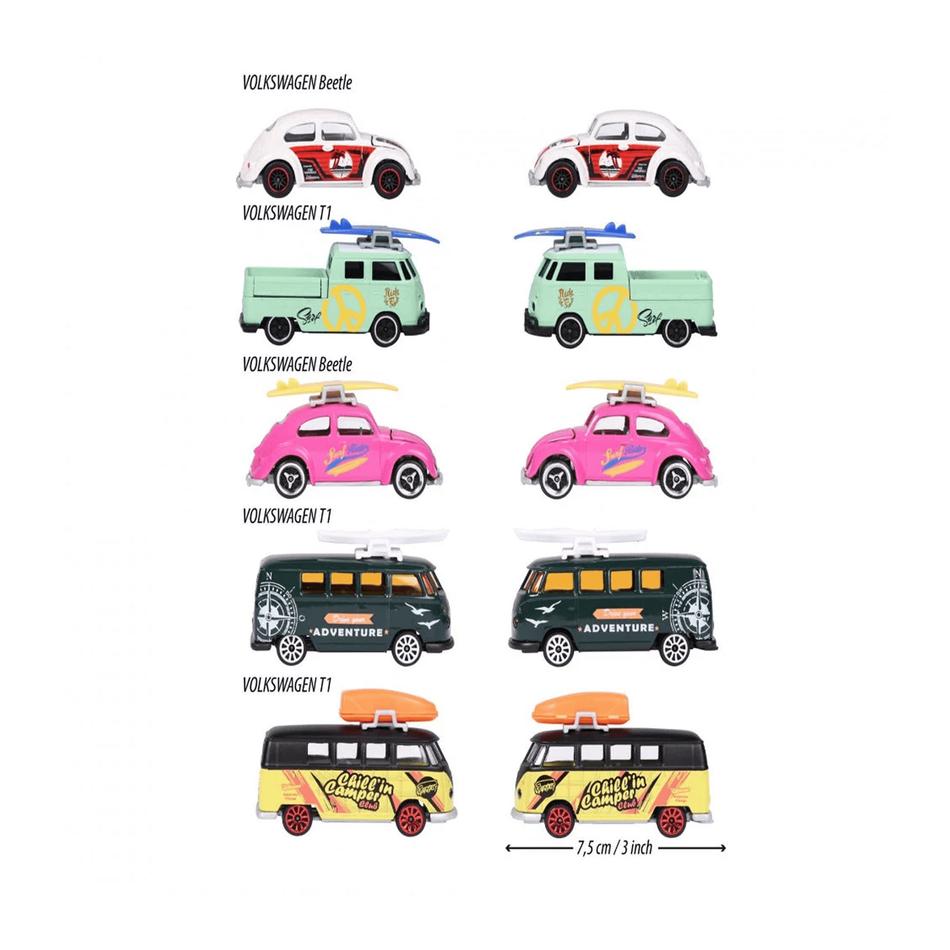 Majorette Volkswagen The Originals Gift Pack | 5 Die - Cast Cars | VW Beetle & T1 Bus | Vintage Surf Edition Die - Cast Toys for babies - Bouncing Baby