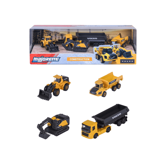 Majorette Volvo Construction Gift Pack | 4 Die - Cast Vehicles | Excavator, Dump Truck & Loader | Moving Parts Die - Cast Toys for babies - Bouncing Baby