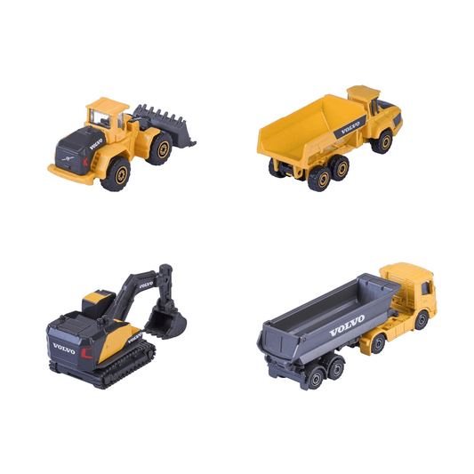 Majorette Volvo Construction Gift Pack | 4 Die - Cast Vehicles | Excavator, Dump Truck & Loader | Moving Parts Die - Cast Toys for babies - Bouncing Baby