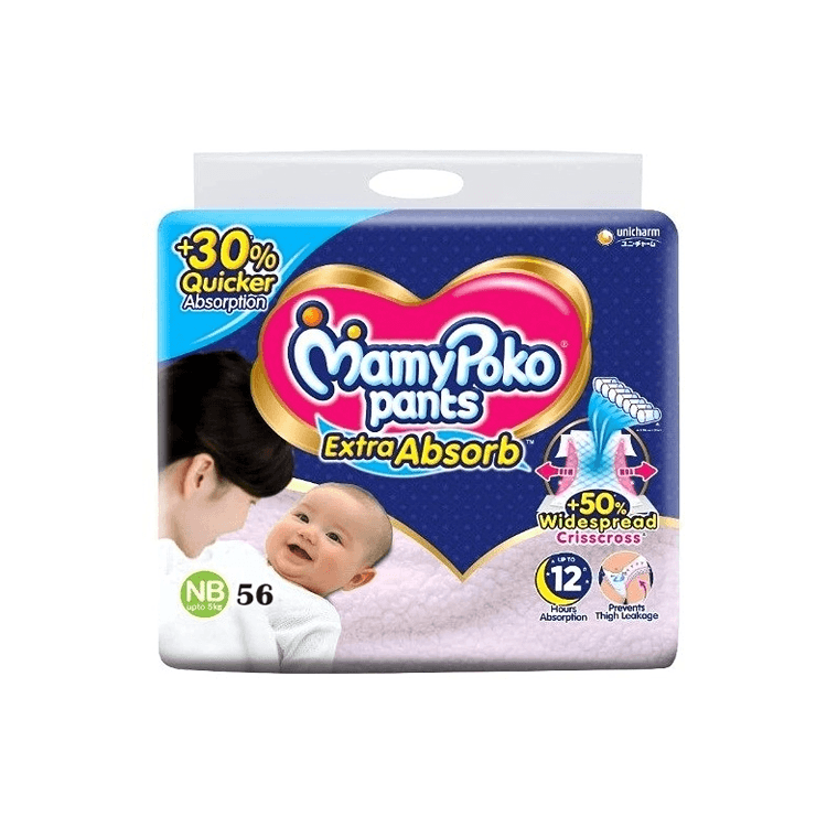 MamyPoko Pants Extra Absorb Baby Diapers | Up to 12 Hours Protection | Pant - Style Diapers Diaper Pants for babies - NB - Bouncing Baby