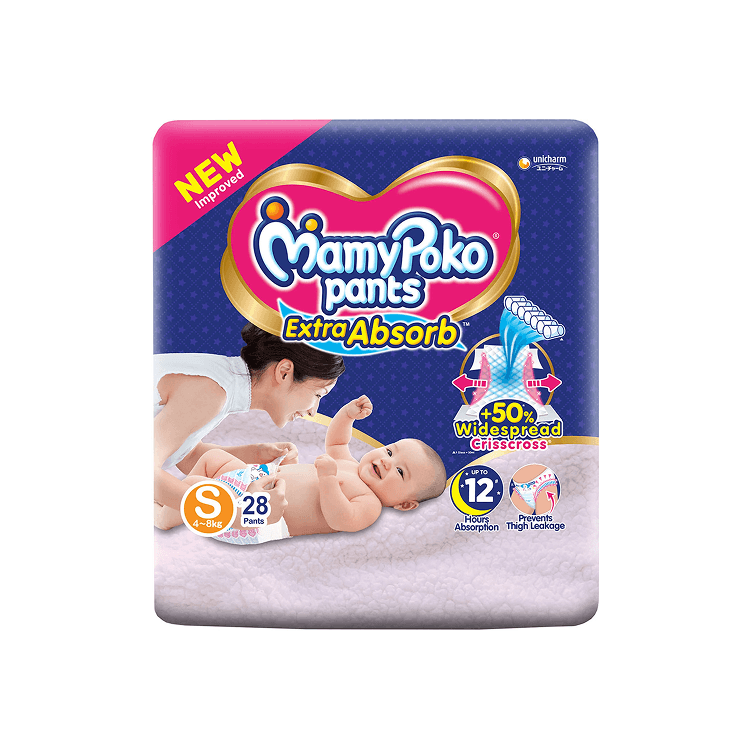 MamyPoko Pants Extra Absorb Baby Diapers | Up to 12 Hours Protection | Pant - Style Diapers Diaper Pants for babies - S - Bouncing Baby