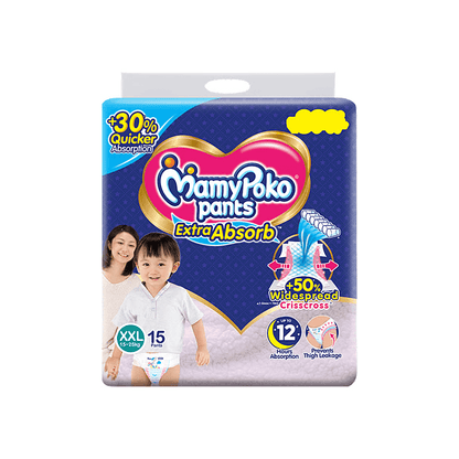 MamyPoko Pants Extra Absorb Baby Diapers | Up to 12 Hours Protection | Pant - Style Diapers Diaper Pants for babies - XXL - Bouncing Baby