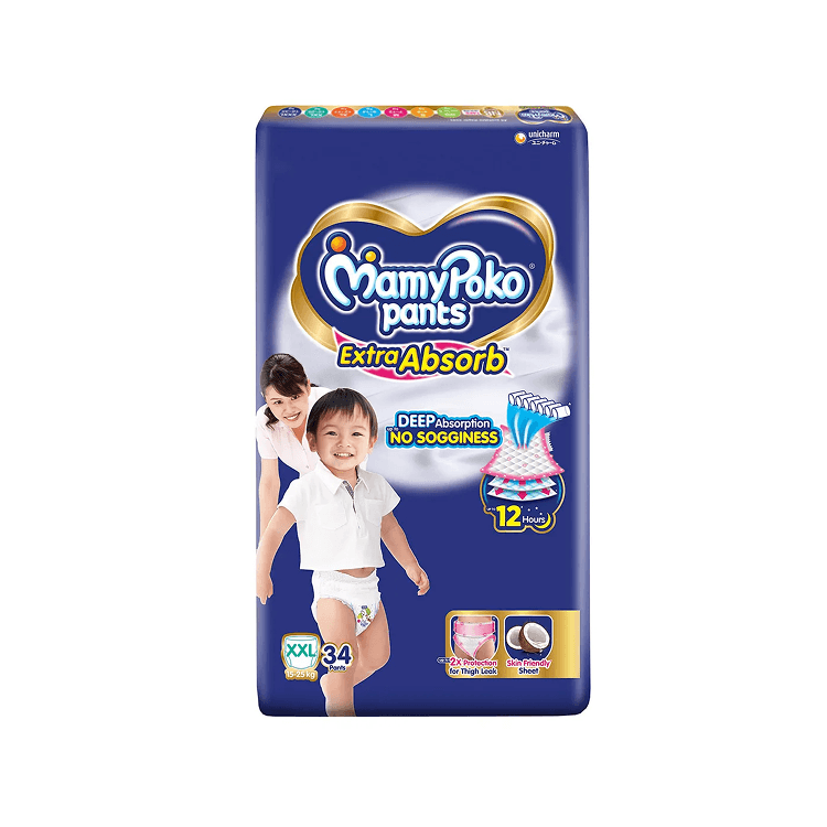 MamyPoko Pants Extra Absorb Baby Diapers | Up to 12 Hours Protection | Pant - Style Diapers Diaper Pants for babies - XXL - Bouncing Baby