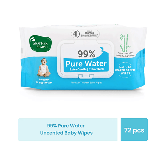 Mother Sparsh 99% Pure Water Baby Wipes | Unscented & Extra Thick | 100% Biodegradable | 72 Wipes Baby Wipes for babies - Bouncing Baby