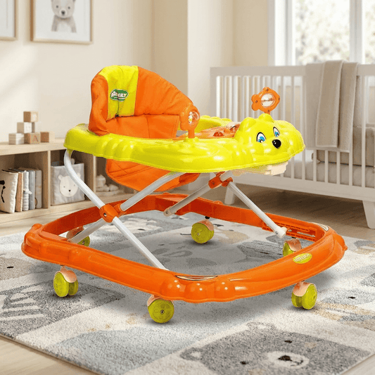 Orange & Yellow Baby Step Walker with Animal Activity Tray | Toddler Learning Walker Baby Walkers for babies - Bouncing Baby