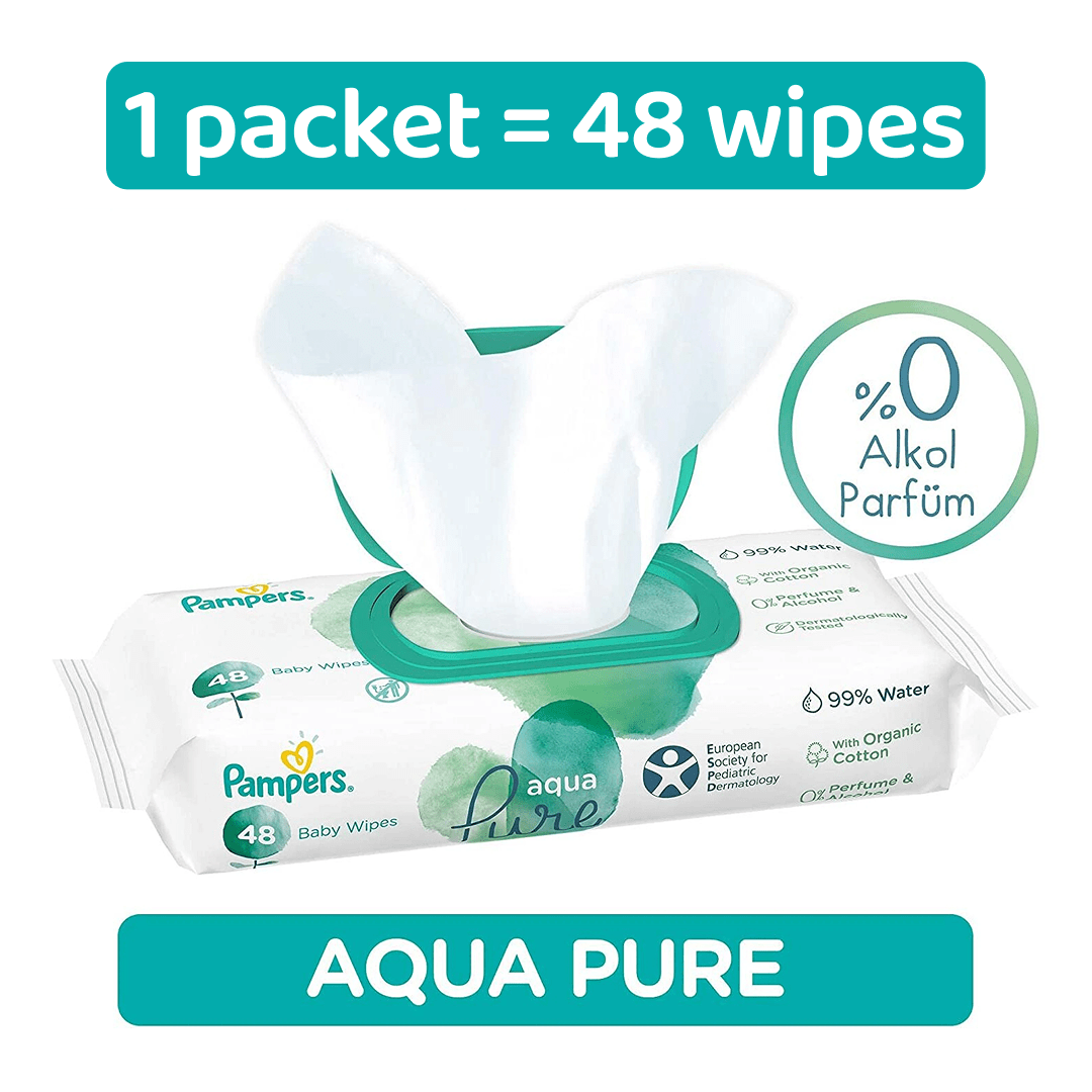Pampers Aqua Pure Baby Wipes | Made with Organic Cotton | 99% Water | 48 Wipes Baby Wipes for babies - Bouncing Baby