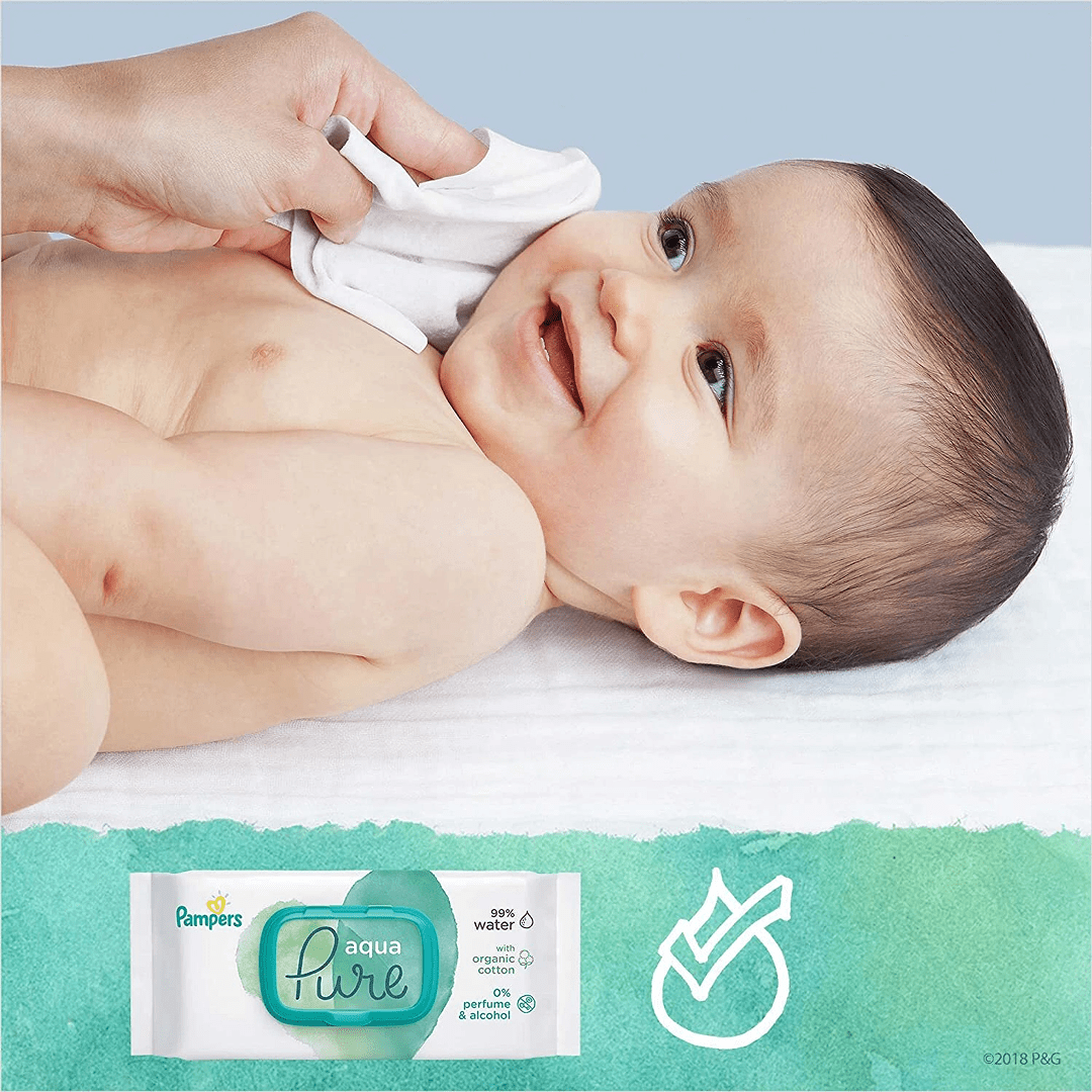 Pampers Aqua Pure Baby Wipes | Made with Organic Cotton | 99% Water | 48 Wipes Baby Wipes for babies - Bouncing Baby
