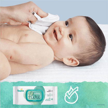 Pampers Aqua Pure Baby Wipes | Made with Organic Cotton | 99% Water | 48 Wipes Baby Wipes for babies - Bouncing Baby