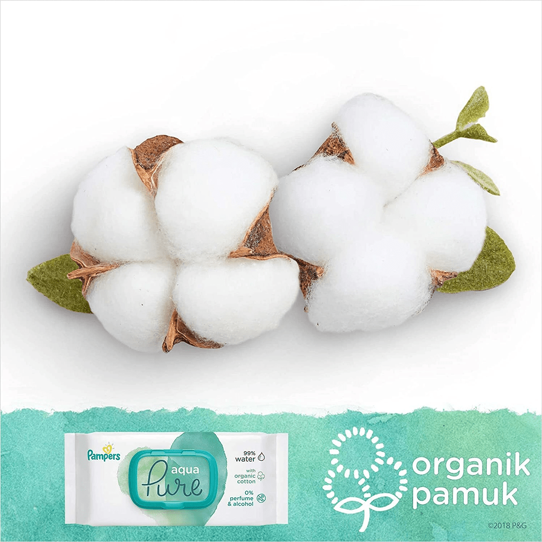 Pampers Aqua Pure Baby Wipes | Made with Organic Cotton | 99% Water | 48 Wipes Baby Wipes for babies - Bouncing Baby
