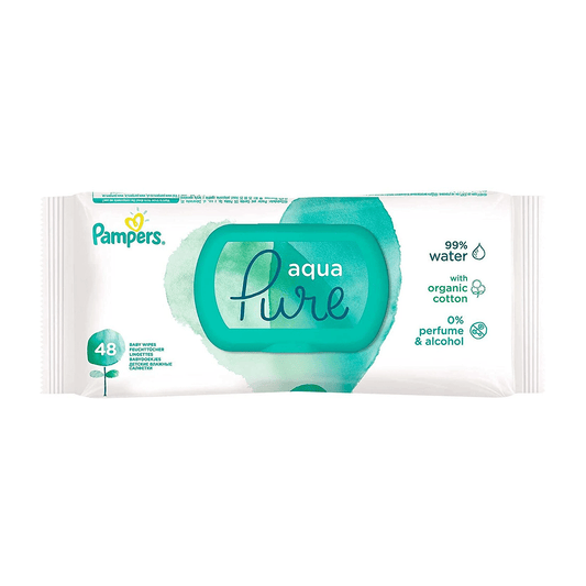 Pampers Aqua Pure Baby Wipes | Made with Organic Cotton | 99% Water | 48 Wipes Baby Wipes for babies - Bouncing Baby