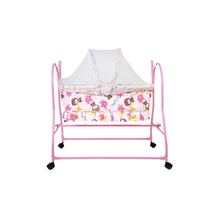 Pink Baby Cradle with Mosquito Net & Wheels | Safari Animal Bassinet Baby Cradles for babies - Bouncing Baby