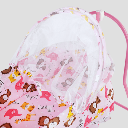 Pink Baby Cradle with Mosquito Net & Wheels | Safari Animal Bassinet Baby Cradles for babies - Bouncing Baby